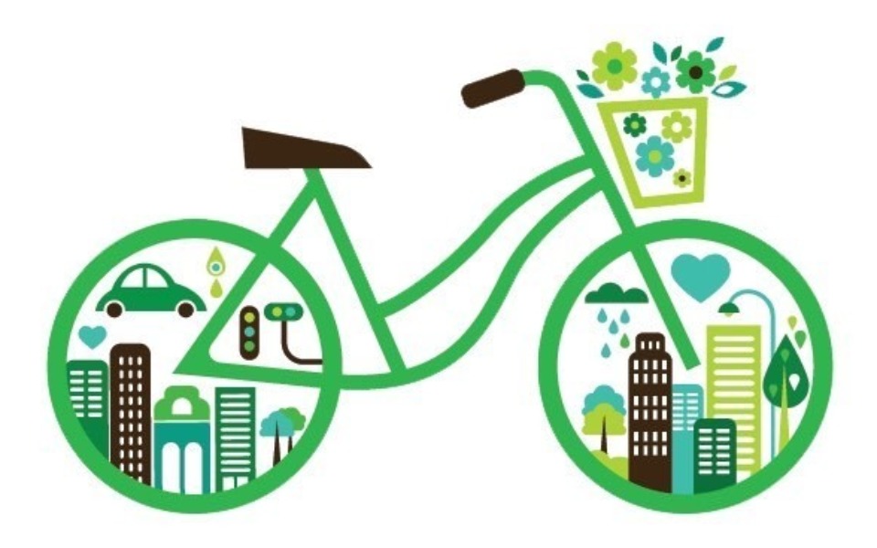 
        Ilustracja roweru z elementami ekologicznymi.
    