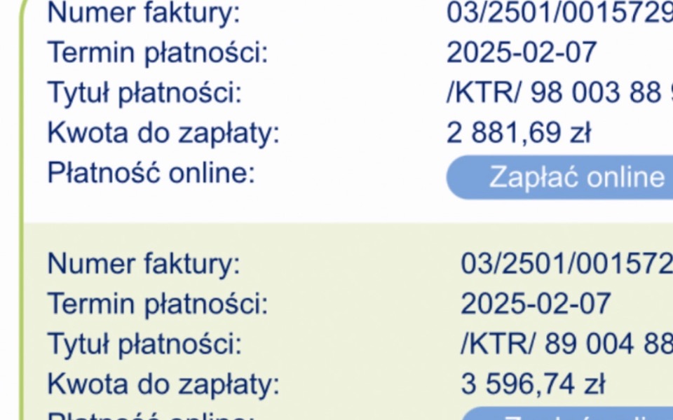 
        Zrzut ekranu z fakturą z danymi do płatności online.
    