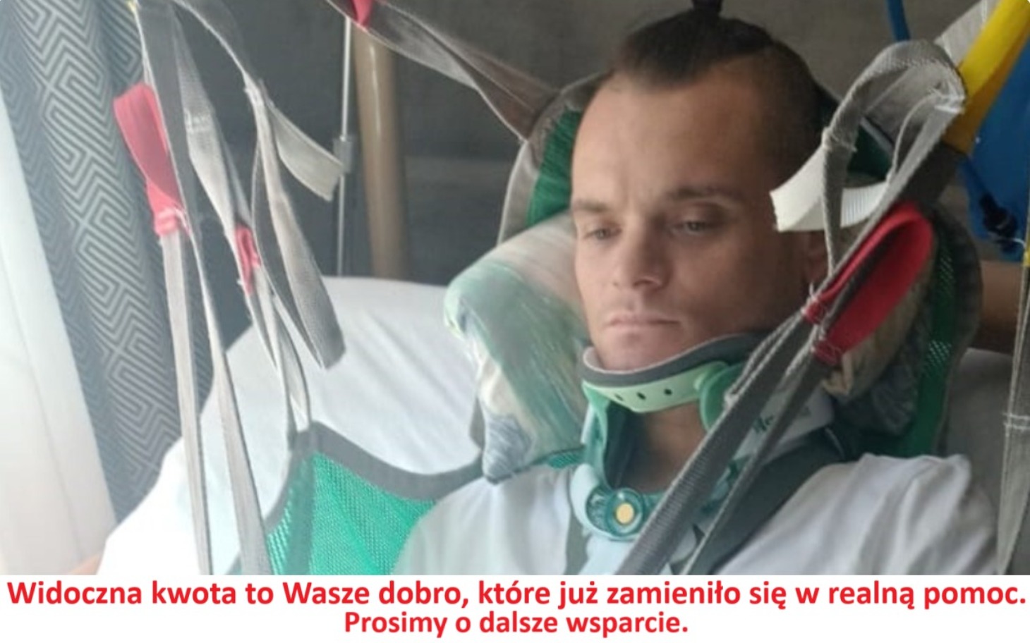 
        Mężczyzna w szpitalu, potrzebujący wsparcia finansowego na rehabilitację.
    