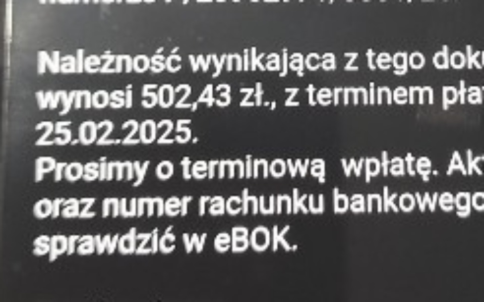 
        Dokument z informacją o płatności i terminie.
    