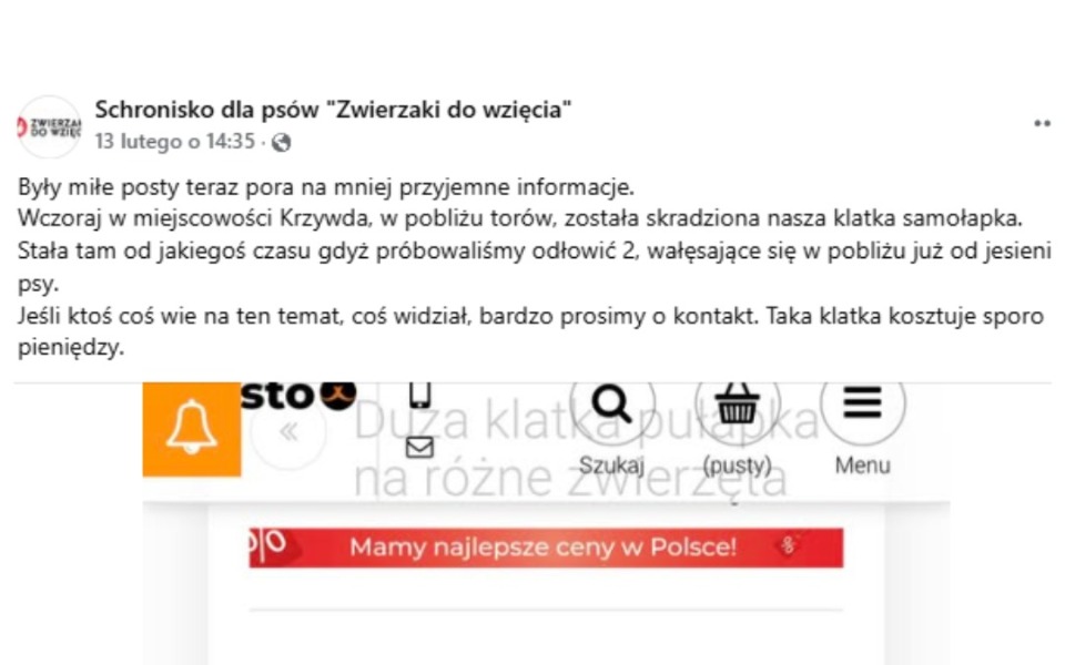 
        Ogłoszenie o kradzieży klatki samolotowej w miejscowości Krzywda.
    