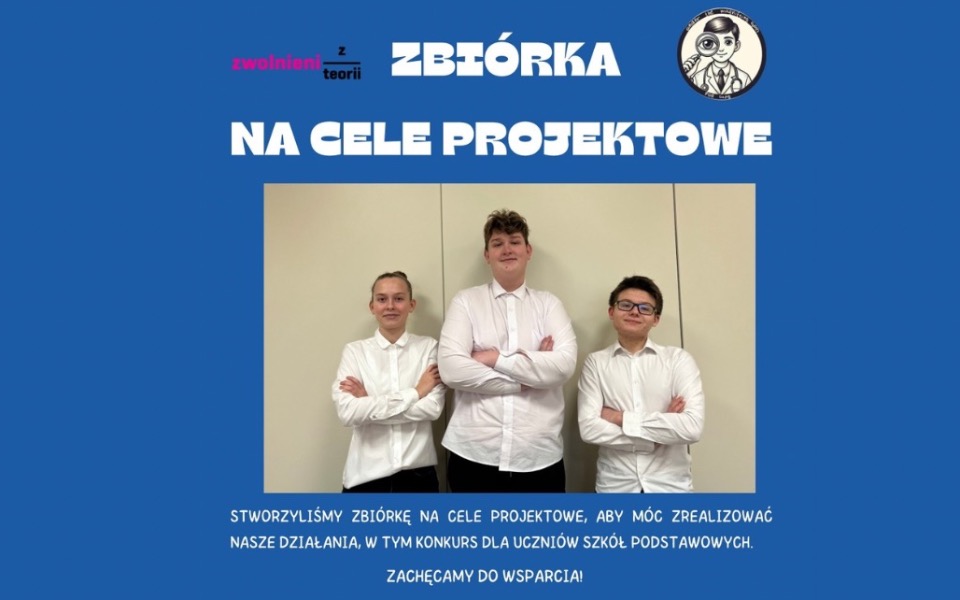 
        Trzy osoby w białych koszulach, promujące zbiórkę.
    