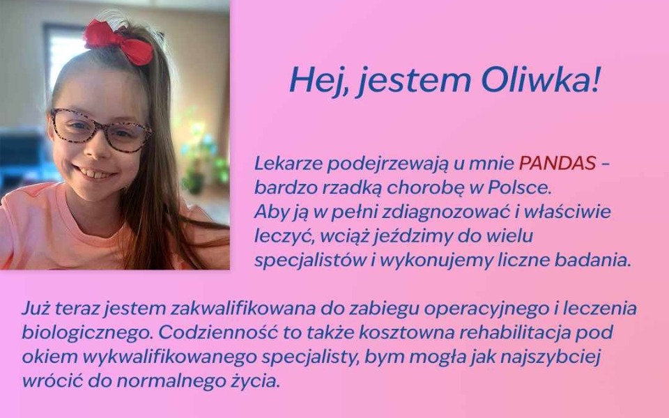 
        Dziewczynka z okularami, opowiadająca o swojej chorobie.
    