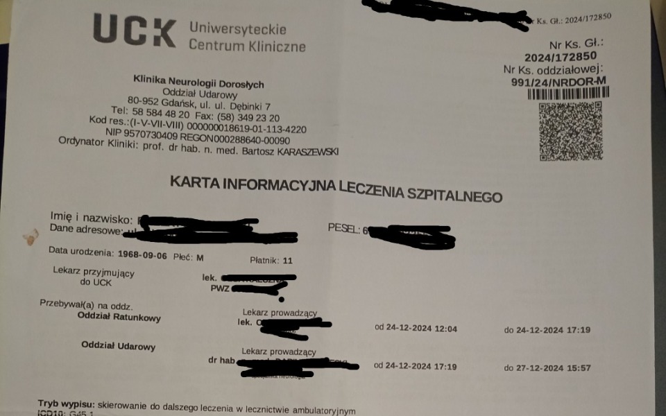 
        Dokument medyczny z informacjami o pacjencie.
    