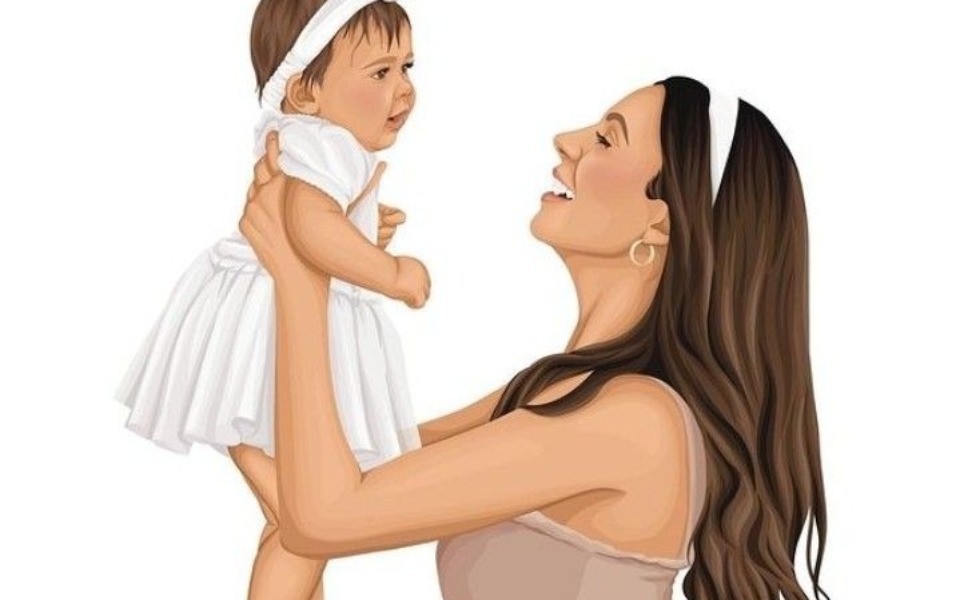 
        Ilustracja matki trzymającej swoje dziecko w ramionach.
    