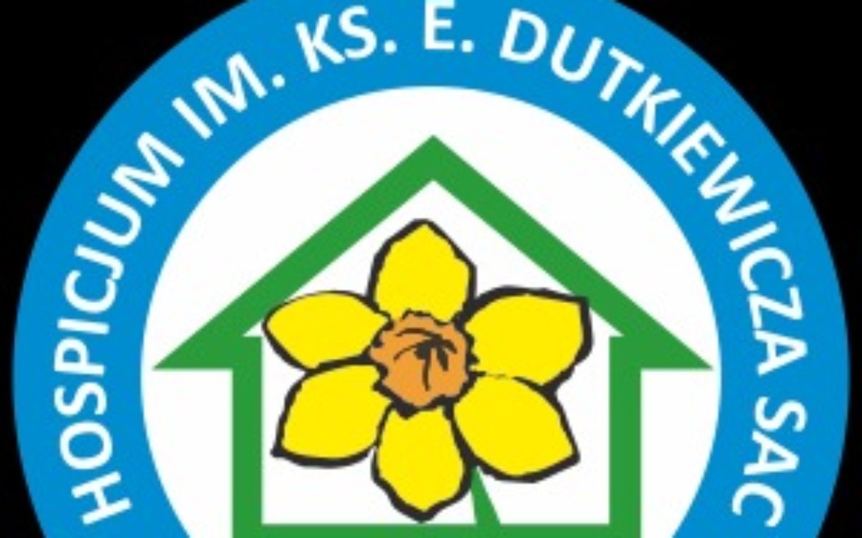 
        Logo hospicjum z żółtym kwiatem i domem.
    