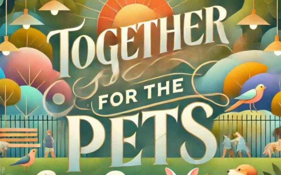 
        Ilustracja z napisem 'Together for the Pets' z różnymi zwierzętami.
    