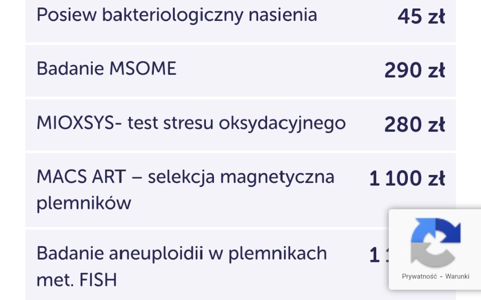
        Cennik badań medycznych, różne usługi i ceny.
    