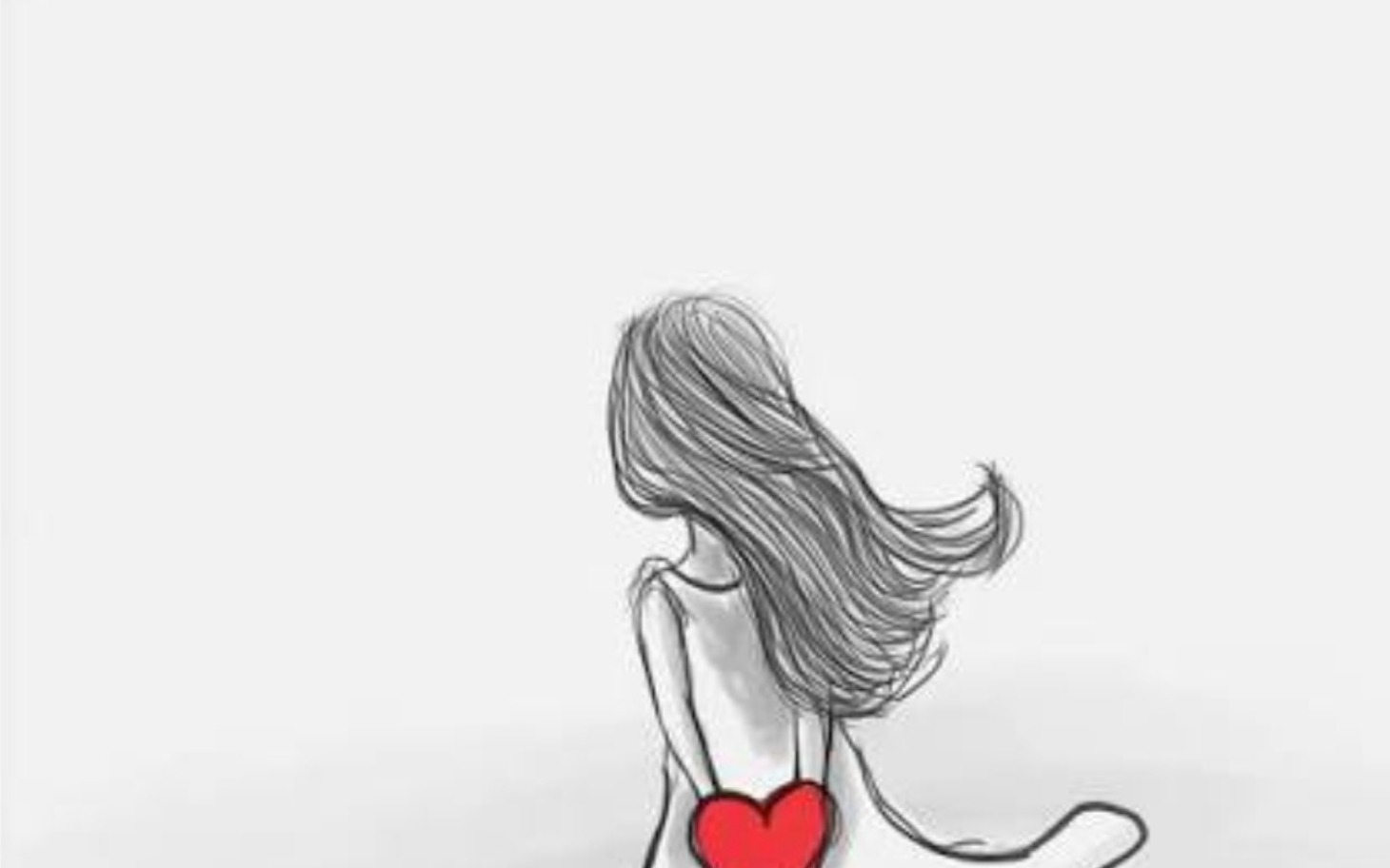 
        Rysunek dziewczyny z sercem, siedzącej w zamyśleniu.
    