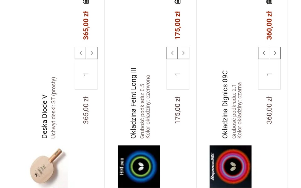 
        Zdjęcie trzech produktów z cenami na białym tle.
    