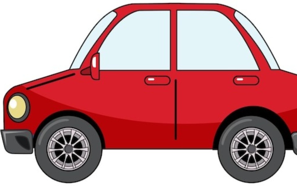 
        Ilustracja czerwonego samochodu w stylu kreskówkowym.
    