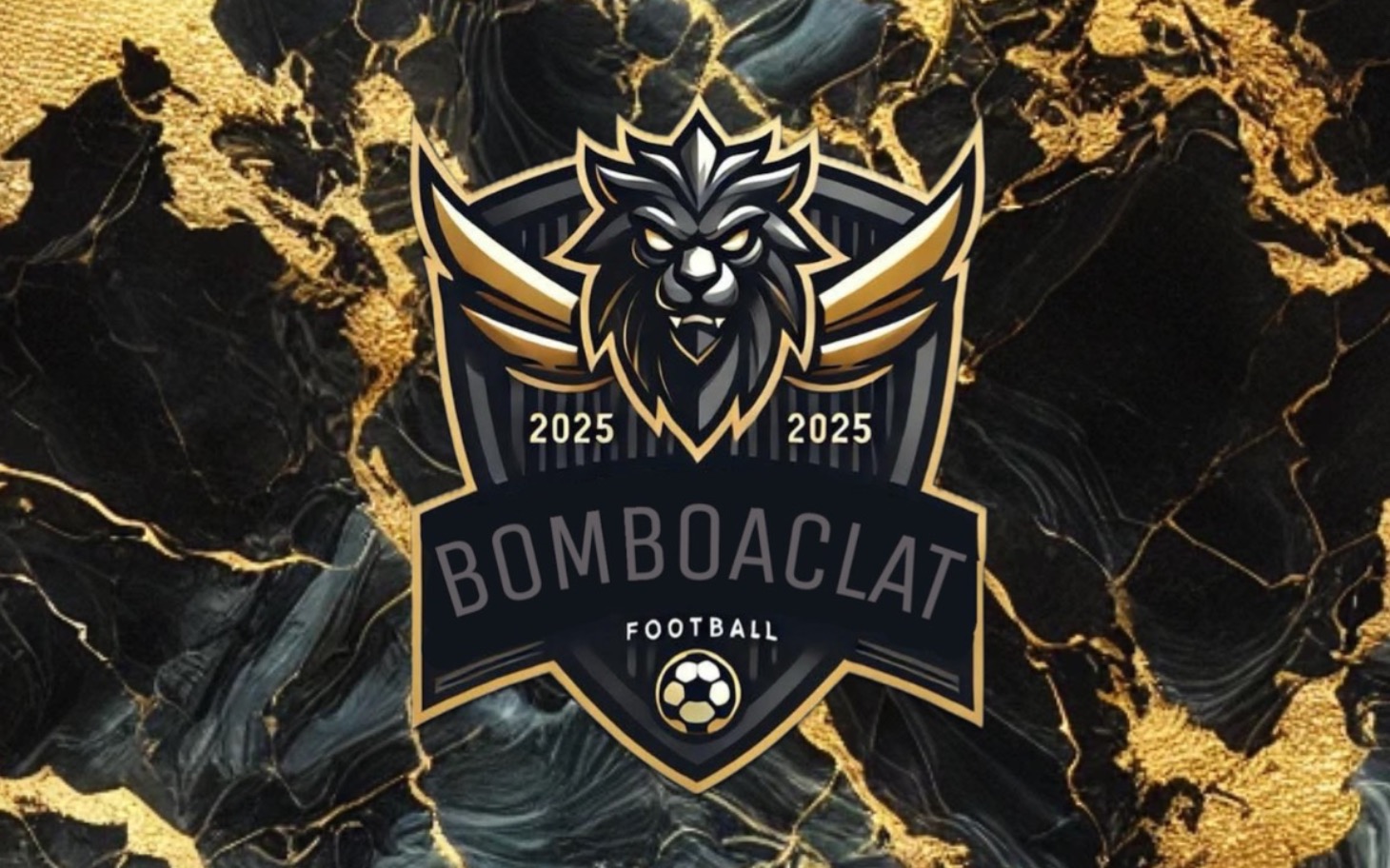 
        Logo drużyny piłkarskiej Bomboaclat z lwem i datą 2025.
    