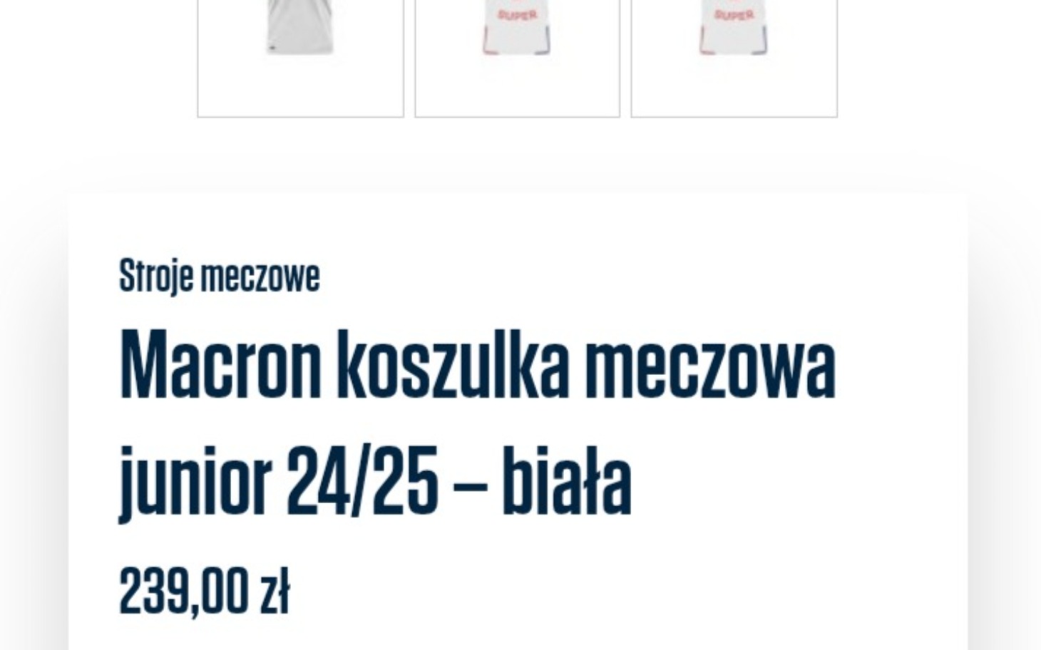 
        Biała koszulka meczowa dla juniorów na sprzedaż.
    