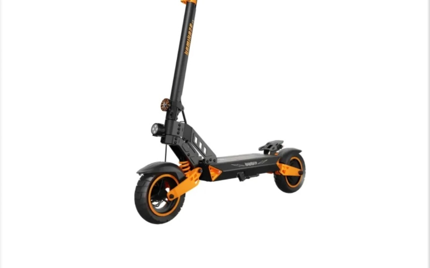 
        Nowoczesna hulajnoga elektryczna w czarno-pomarańczowym kolorze.
    