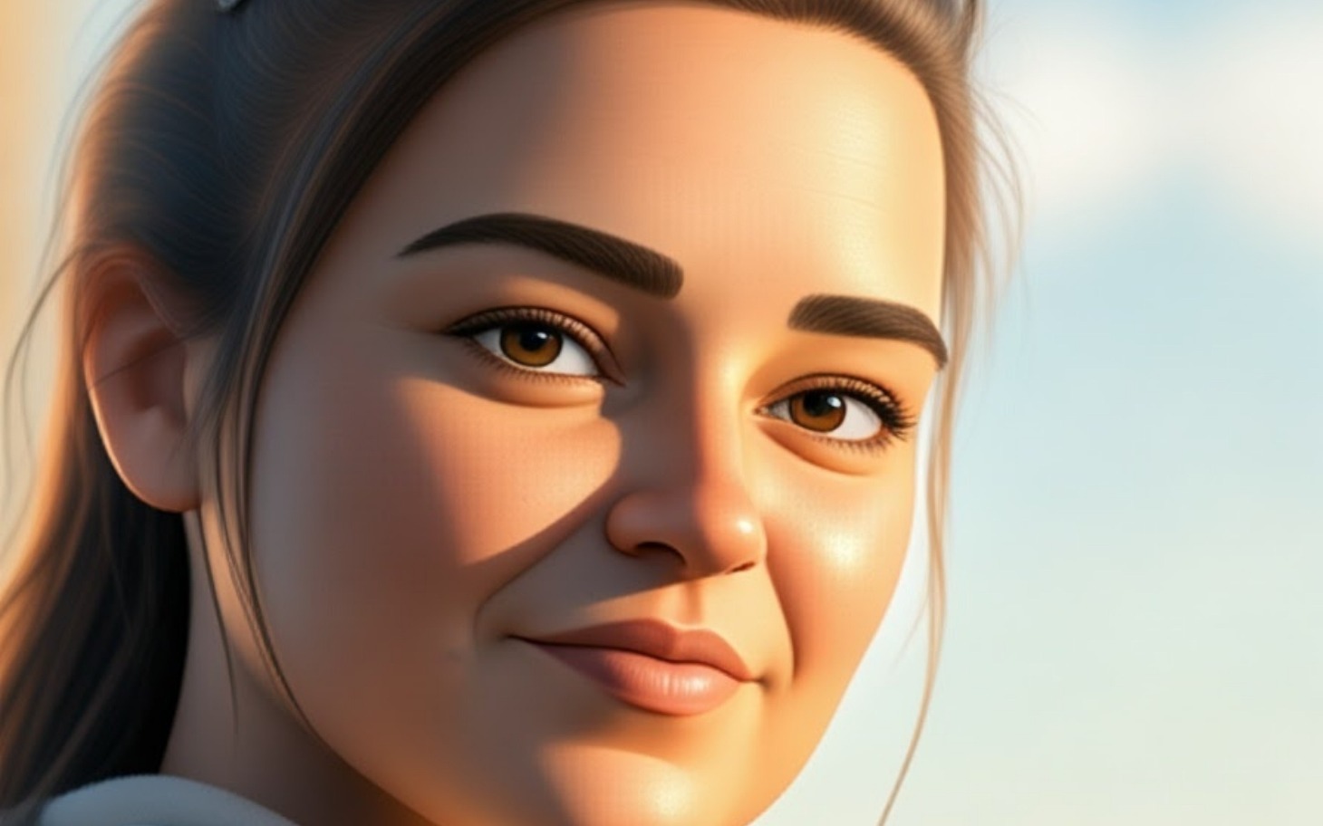 
        Ilustracja młodej kobiety z uśmiechem na twarzy.
    