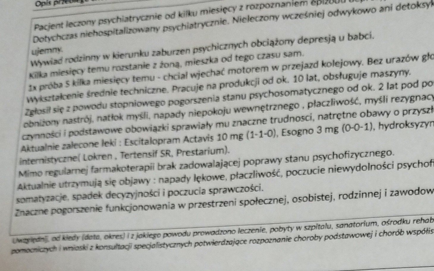 
        Dokument medyczny dotyczący stanu zdrowia pacjenta.
    