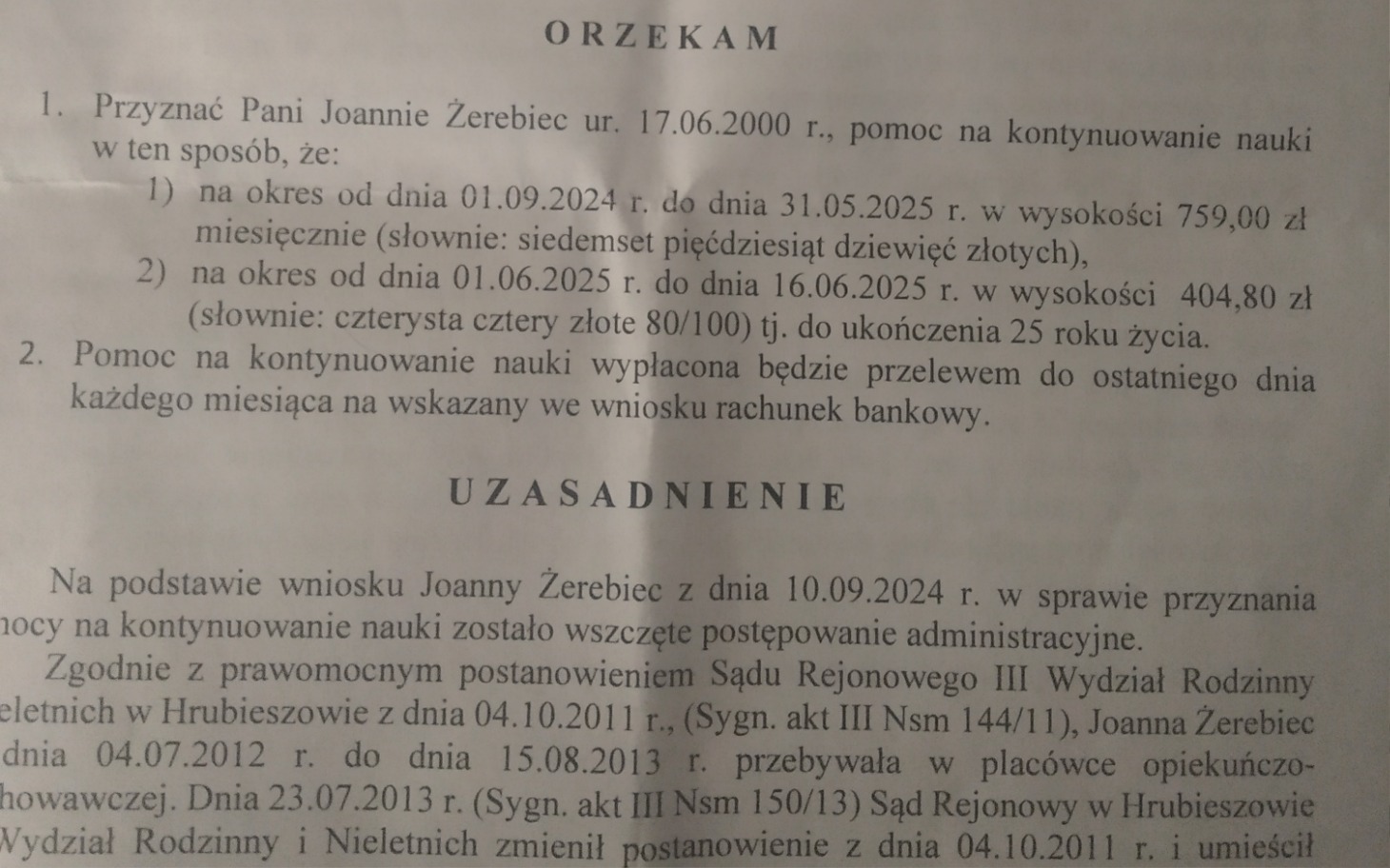 
        Dokument prawny z orzeczeniem sądowym.
    