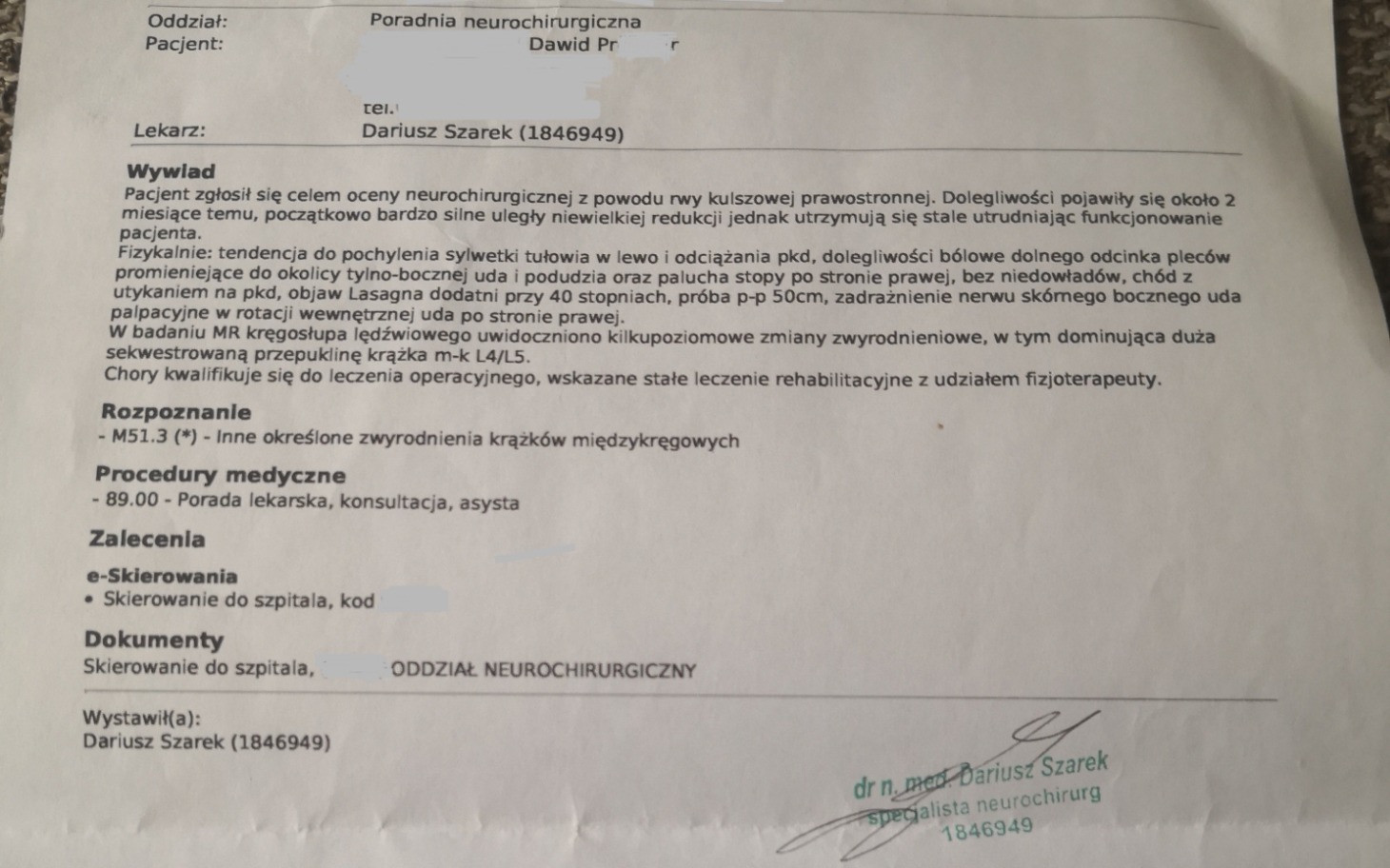 
        Dokument medyczny z zaleceniami dla pacjenta.
    