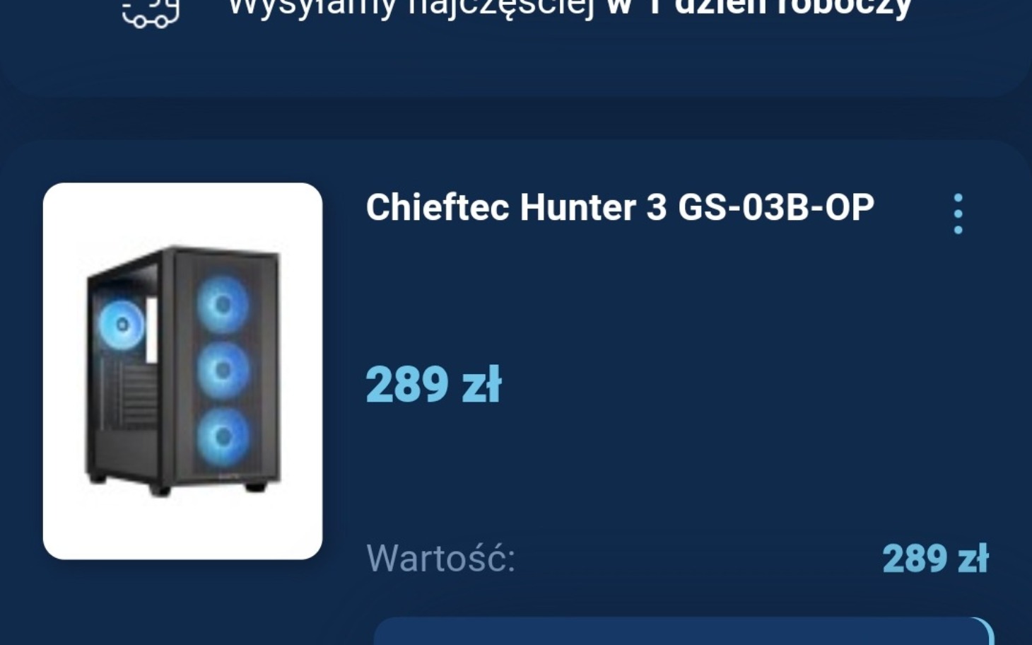 
        Zrzut ekranu z oferty komputera za 289 zł.
    