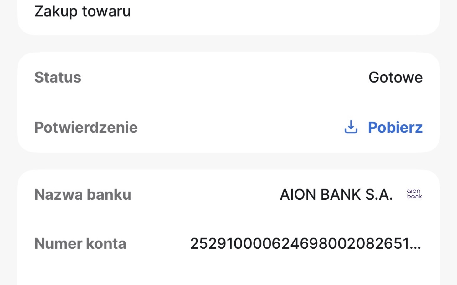 
        Dokument z danymi bankowymi, w tym numer konta.
    