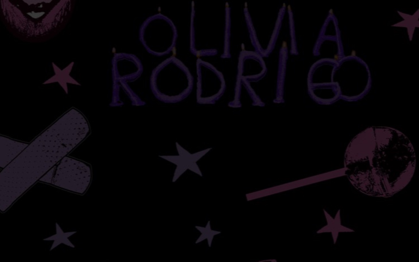 Plakat z napisem 'Olivia Rodrigo' na czarnym tle.