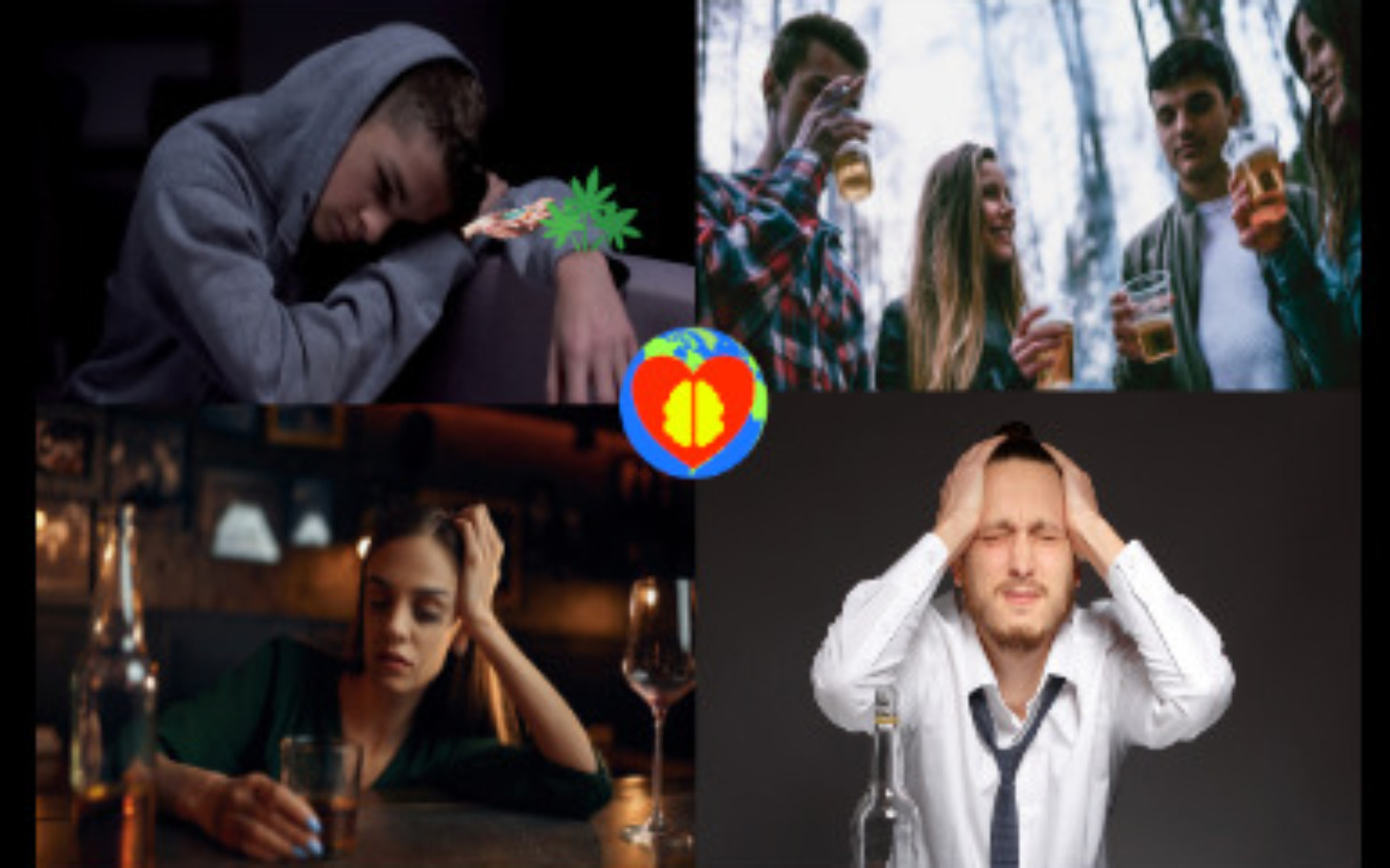 
        Kolaż przedstawiający różne sytuacje związane z alkoholem.
    