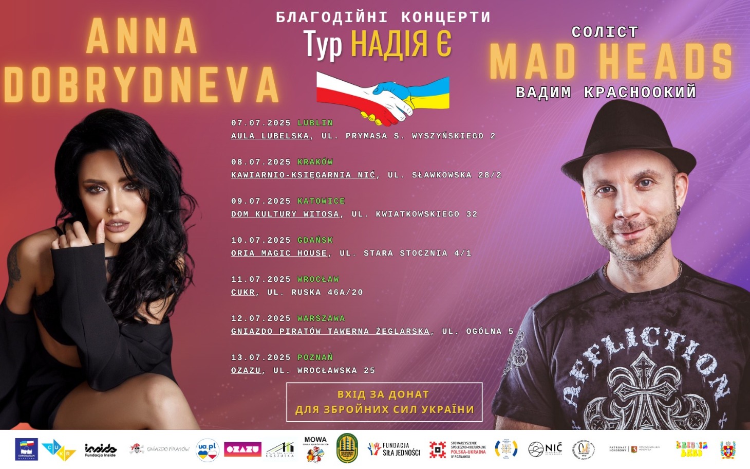 
        Plakat koncertu z informacjami o artystach.
    