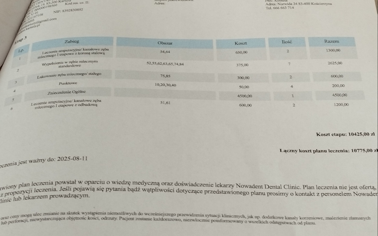 
        Dokumentacja medyczna z planem leczenia.
    