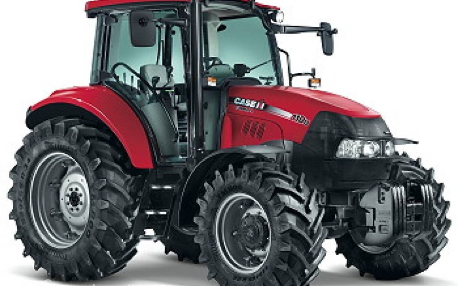
        Czerwony traktor z dużymi kołami, gotowy do pracy.
    