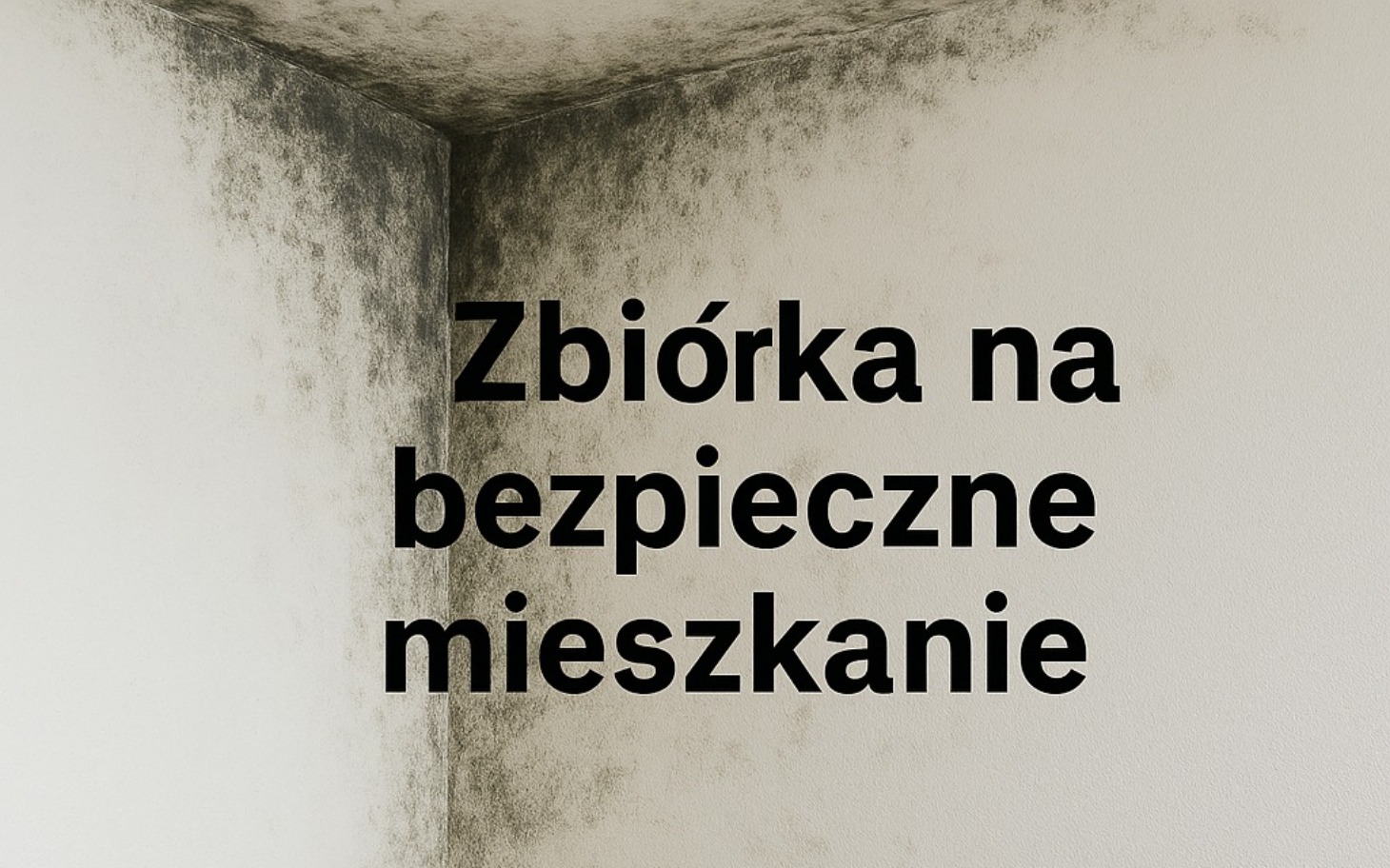 
        Zniszczony kąt ściany z pleśnią, apel o pomoc.
    
