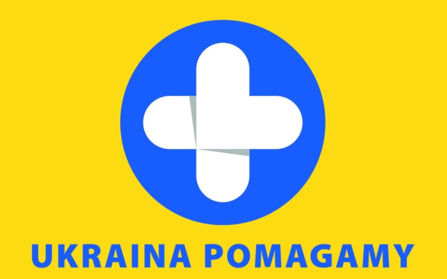 
        Logo z napisem 'Ukraina Pomagamy' na żółtym tle.
    