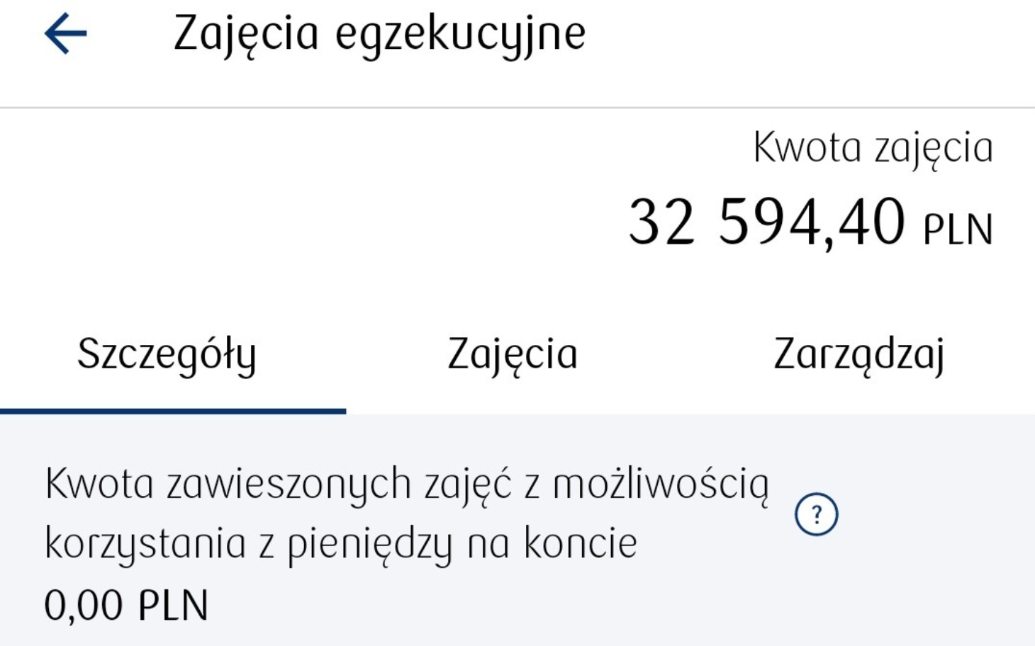 
        Zrzut ekranu z aplikacji pokazujący saldo konta.
    
