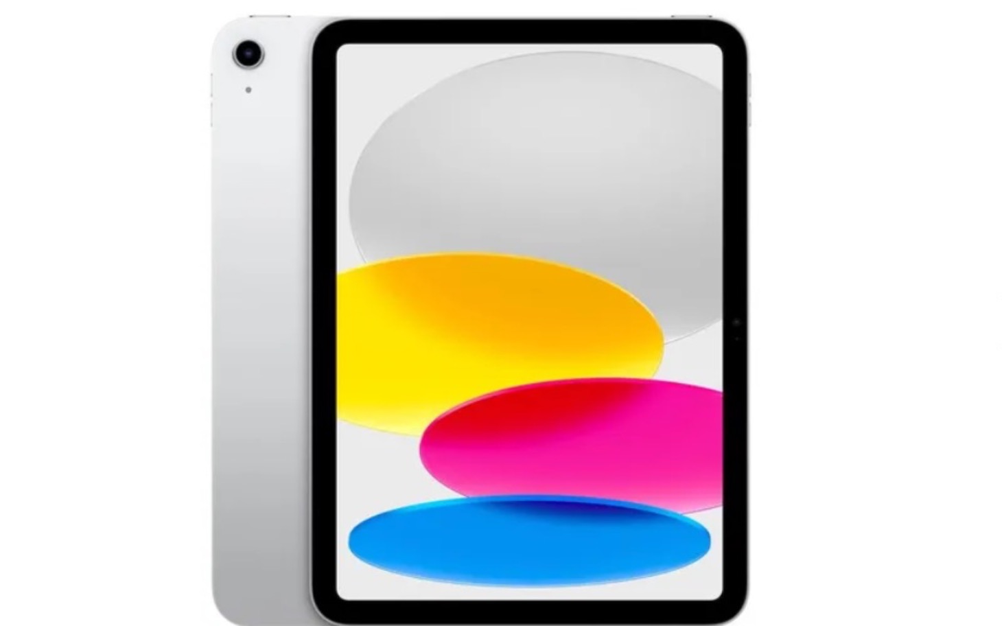 
        Tablet w kolorze białym z kolorowymi okręgami na ekranie.
    