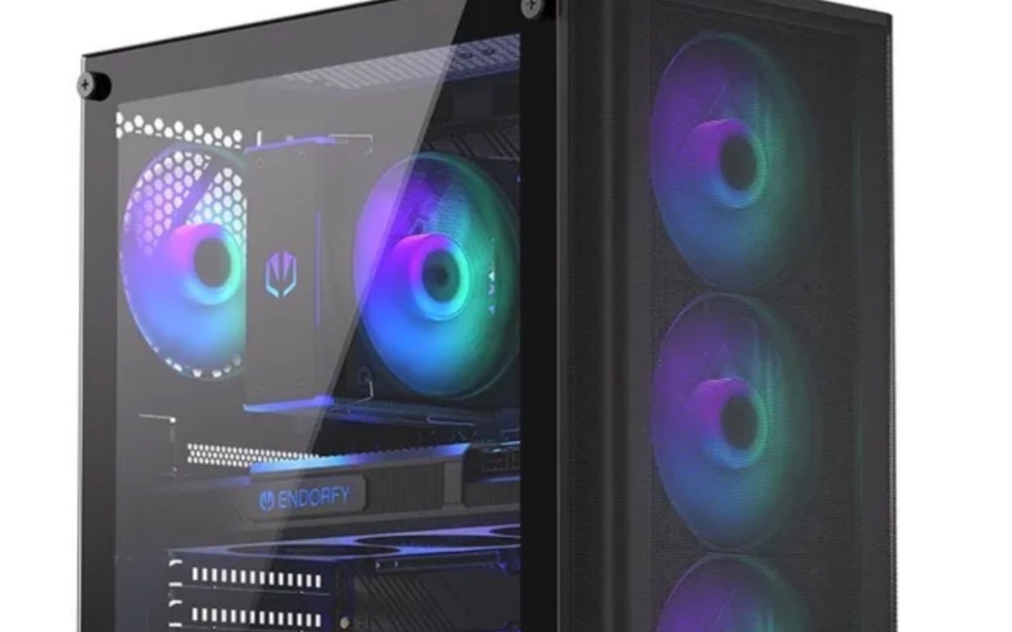 
        Elegancka obudowa komputera z podświetleniem RGB.
    