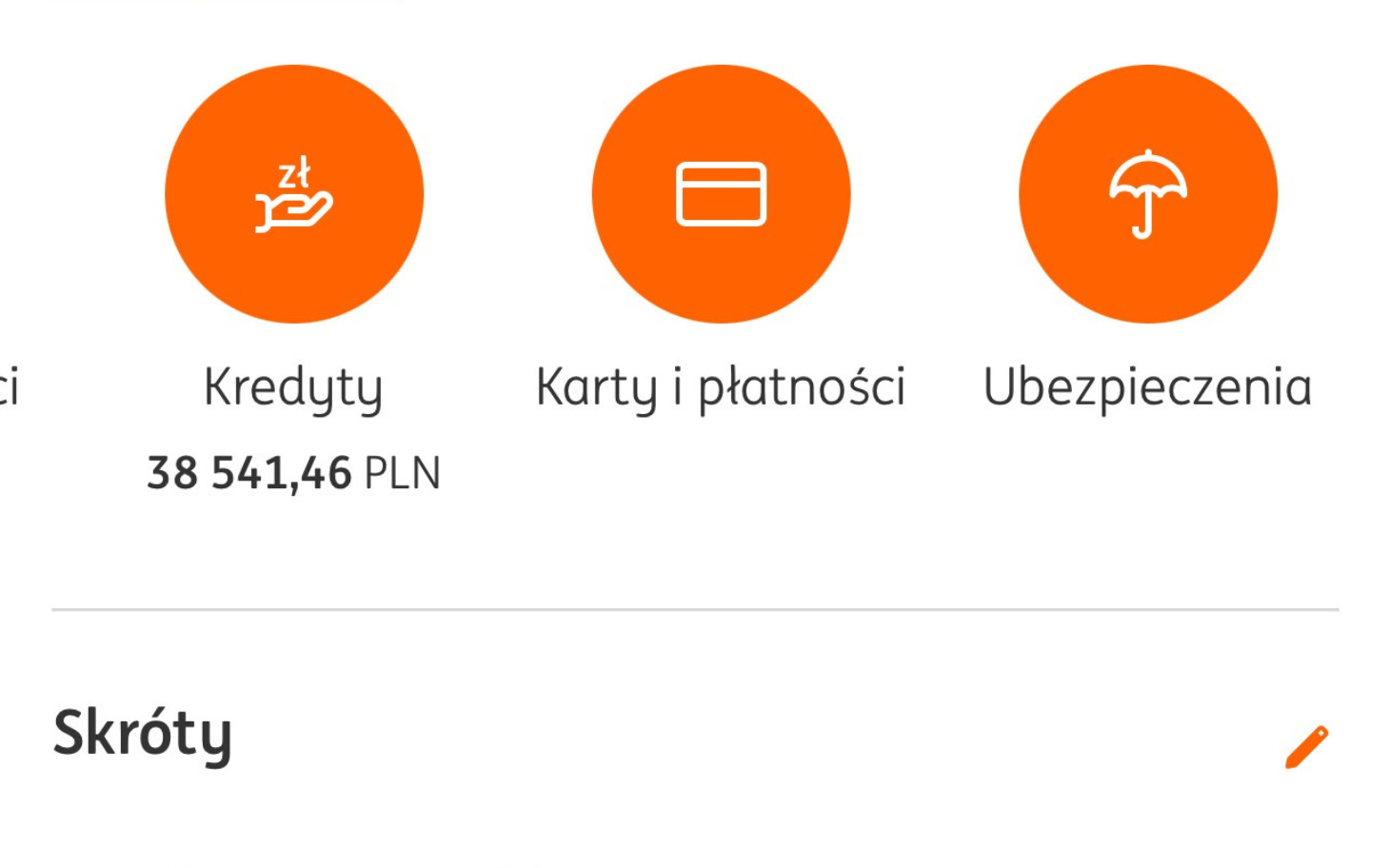 
        Zrzut ekranu z aplikacji bankowej z informacjami o kredytach.
    