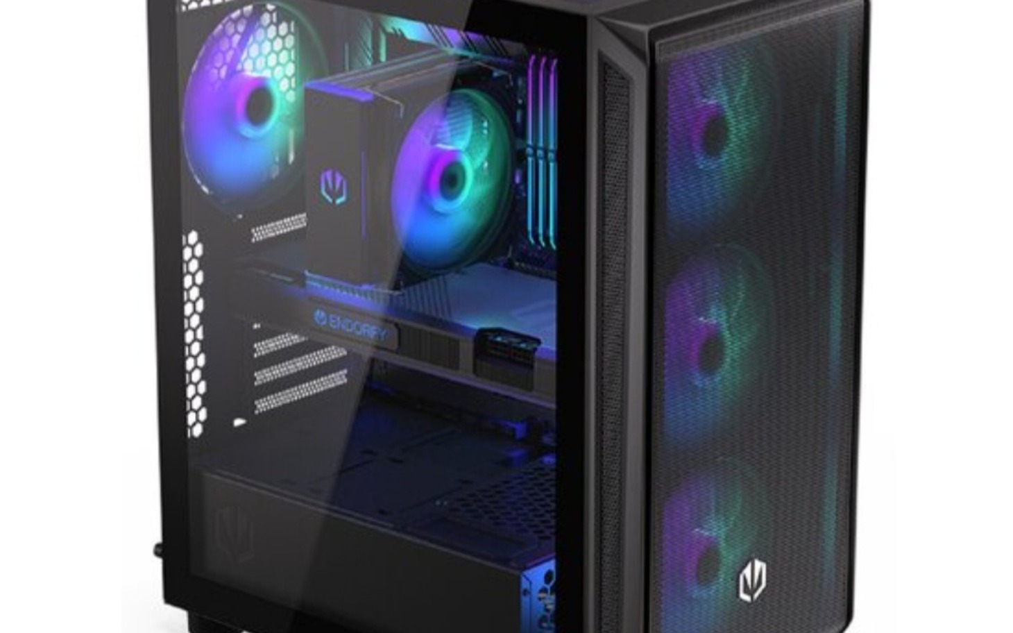 
        Nowoczesna obudowa komputera z podświetleniem RGB.
    