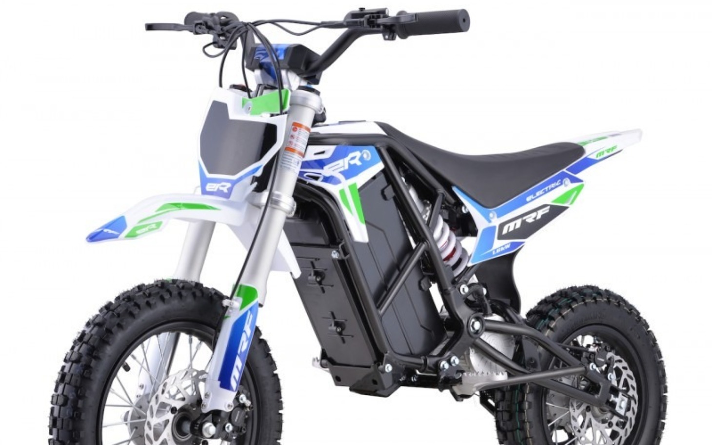 
        Motocykl elektryczny w kolorze białym i zielonym.
    