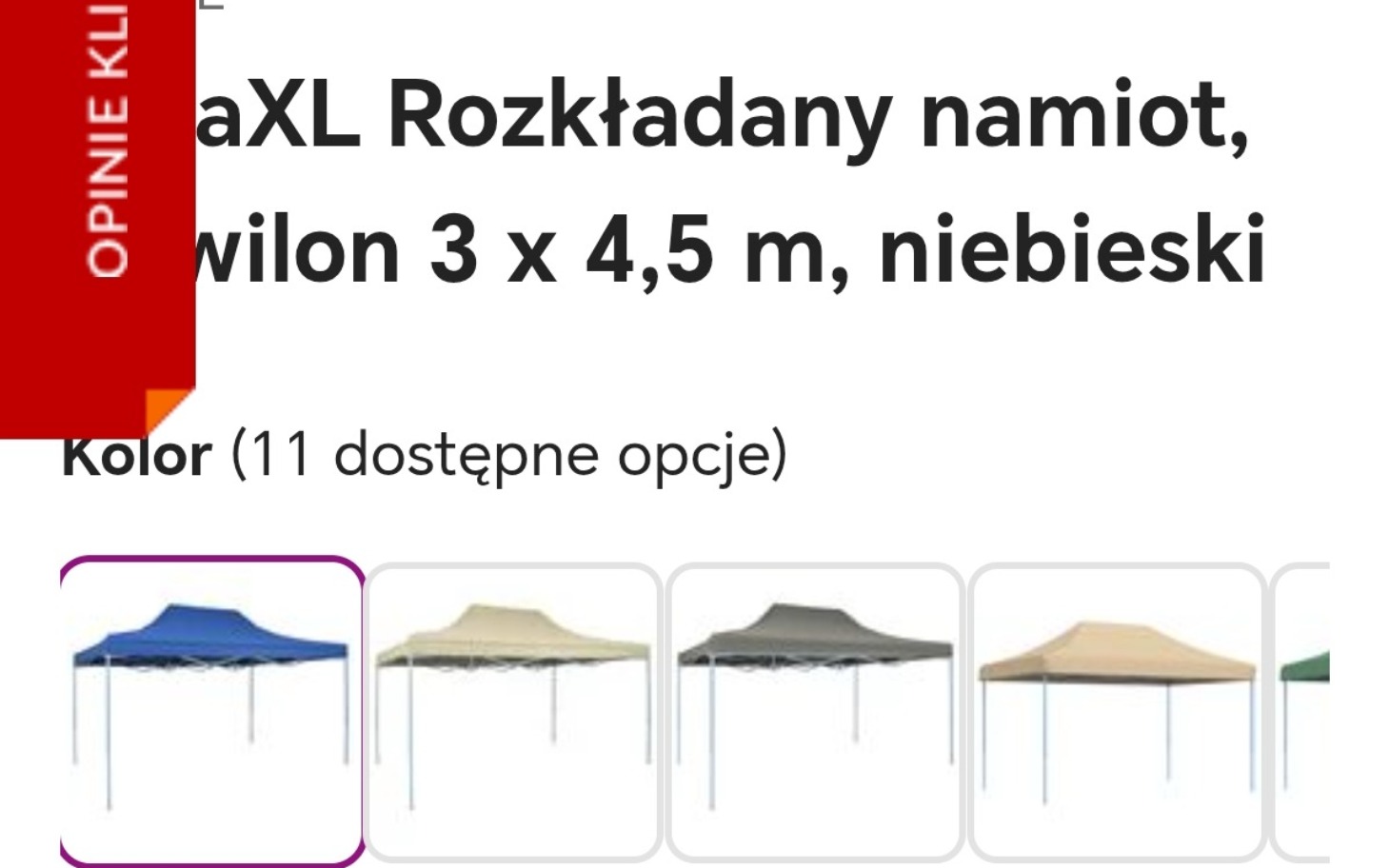 
        Różne kolory rozkładanego namiotu, dostępne opcje.
    
