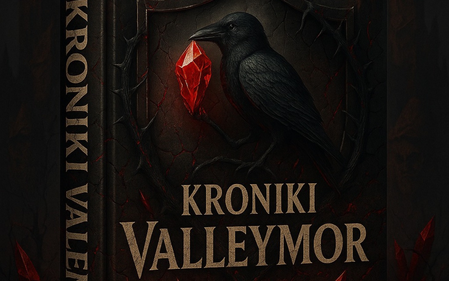 
        Okładka książki 'Kroniki Vallemor' z czarnym ptakiem.
    