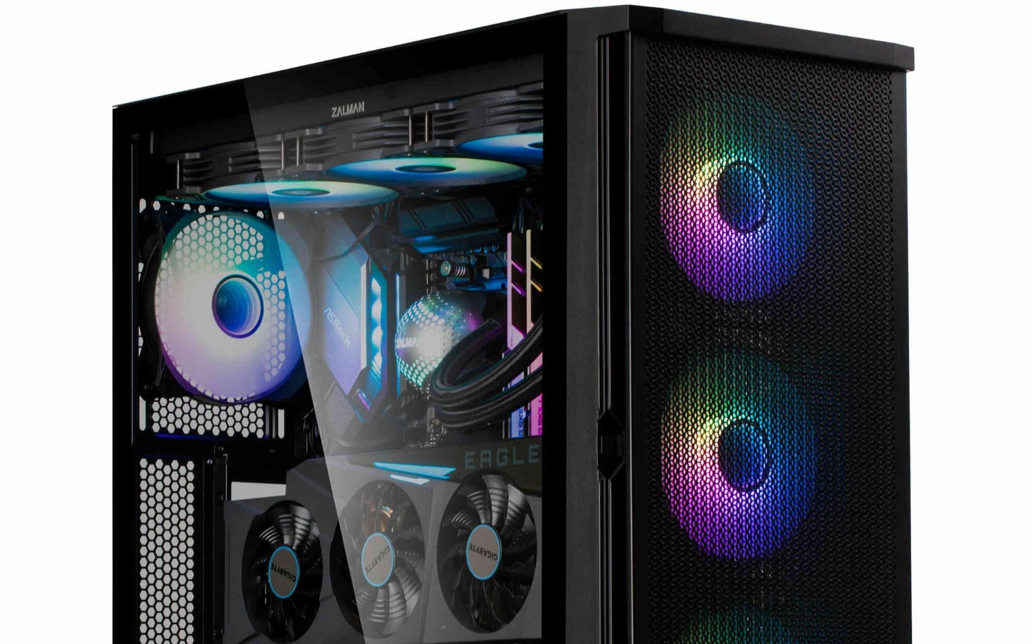 
        Nowoczesna obudowa komputera z podświetleniem RGB.
    