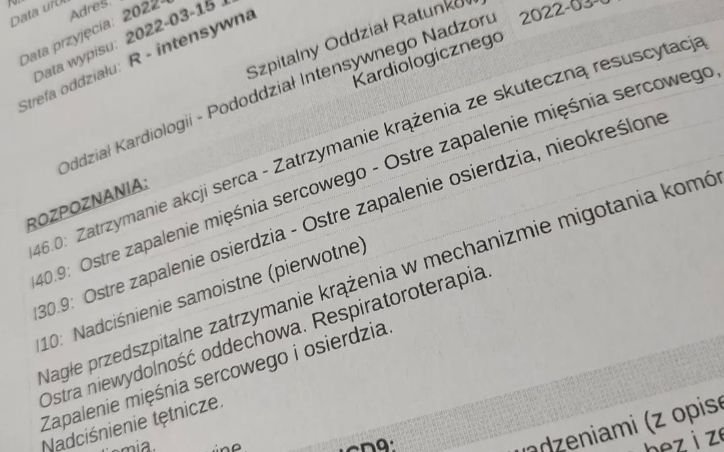 
        Dokument medyczny z diagnozami dotyczącymi serca.
    