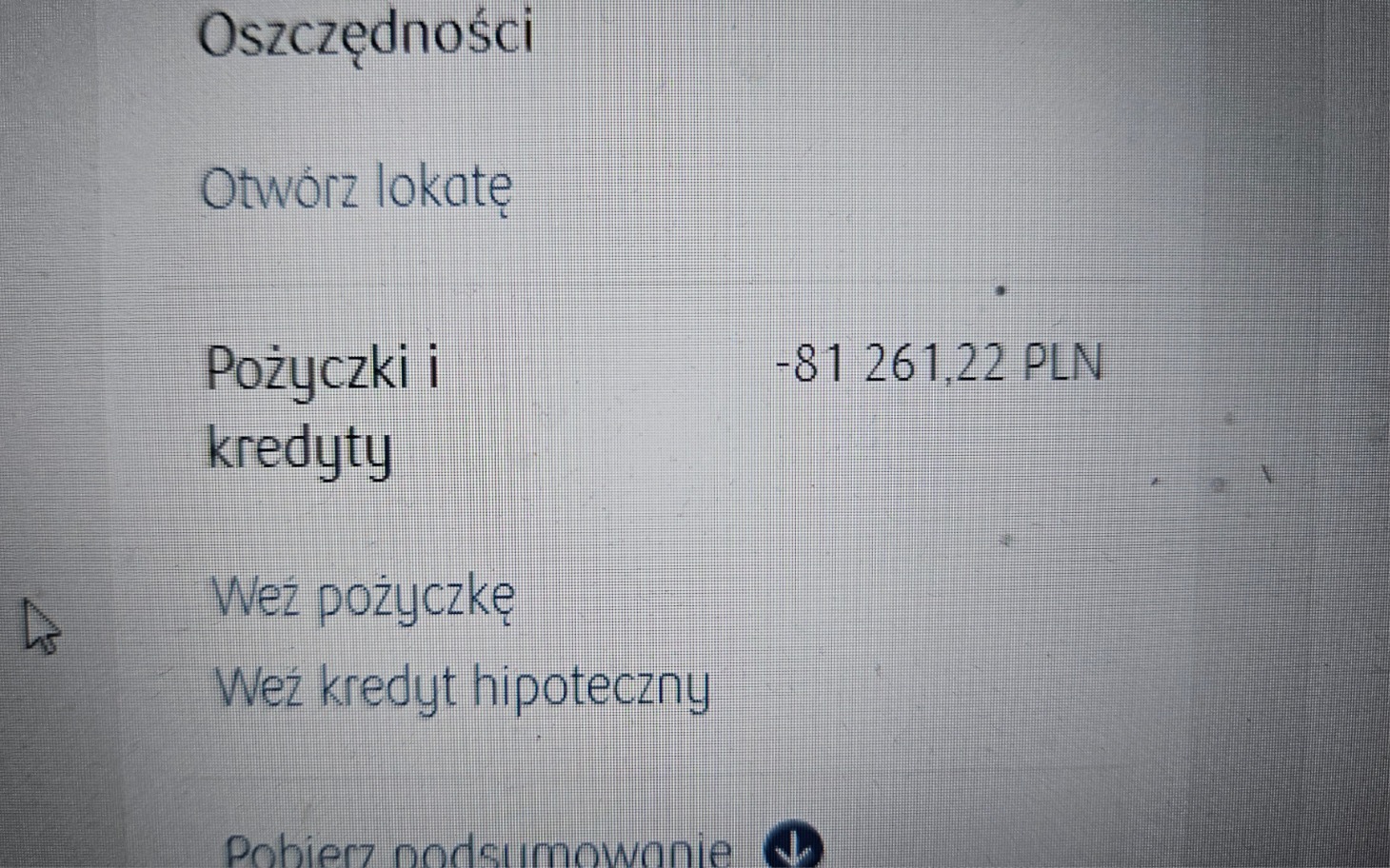 
        Zrzut ekranu z informacjami o pożyczkach i kredytach.
    