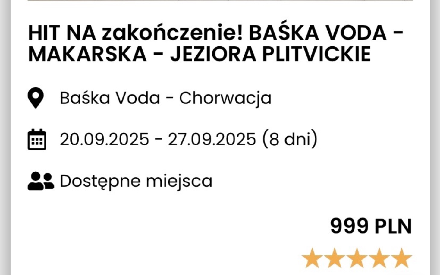 
        Ogłoszenie o wycieczce do Chorwacji z datami i ceną.
    