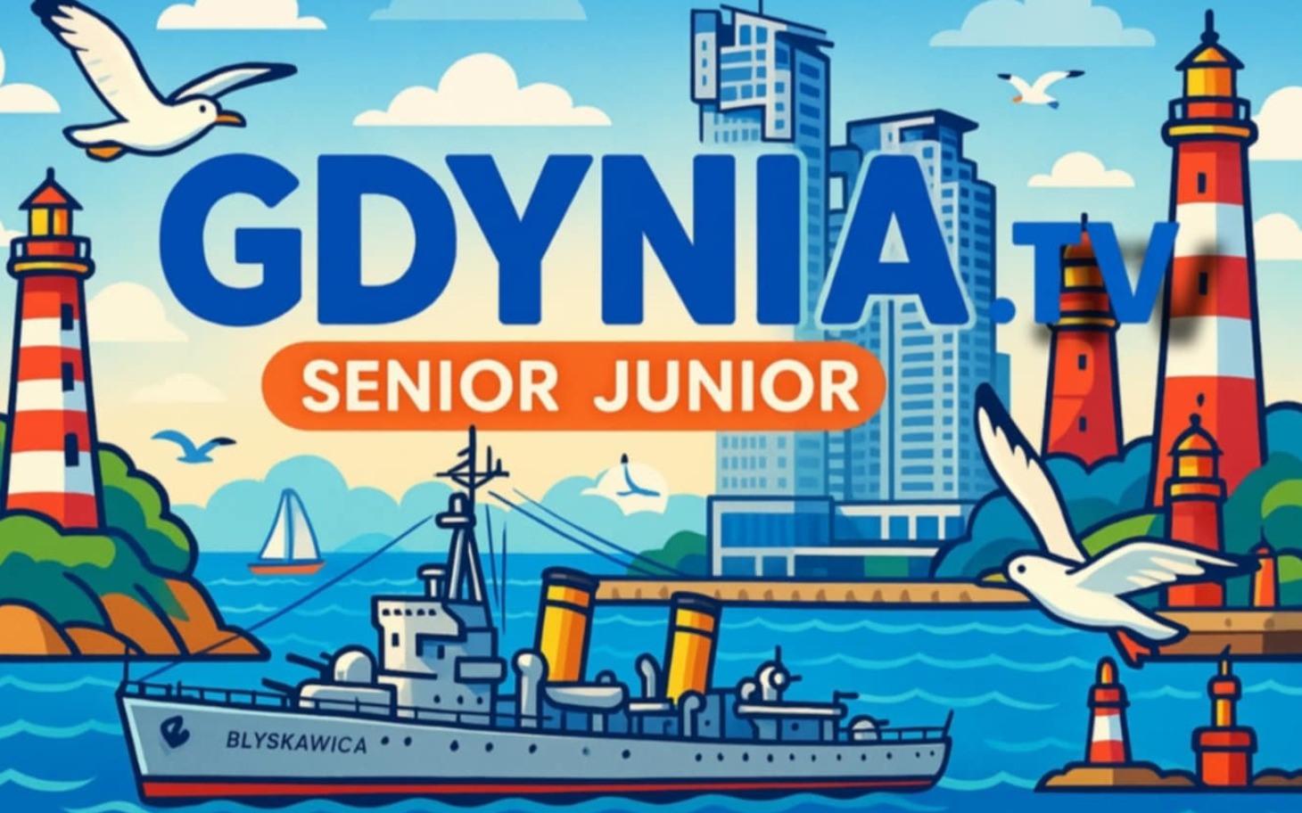 
        Ilustracja z napisem Gdynia TV i widokiem na miasto.
    