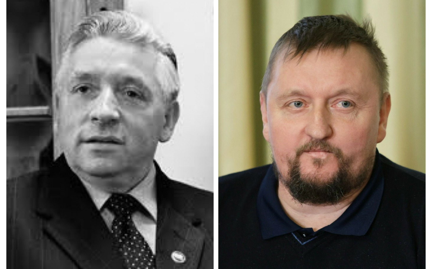 
        Dwie czarno-białe fotografie mężczyzn.
    