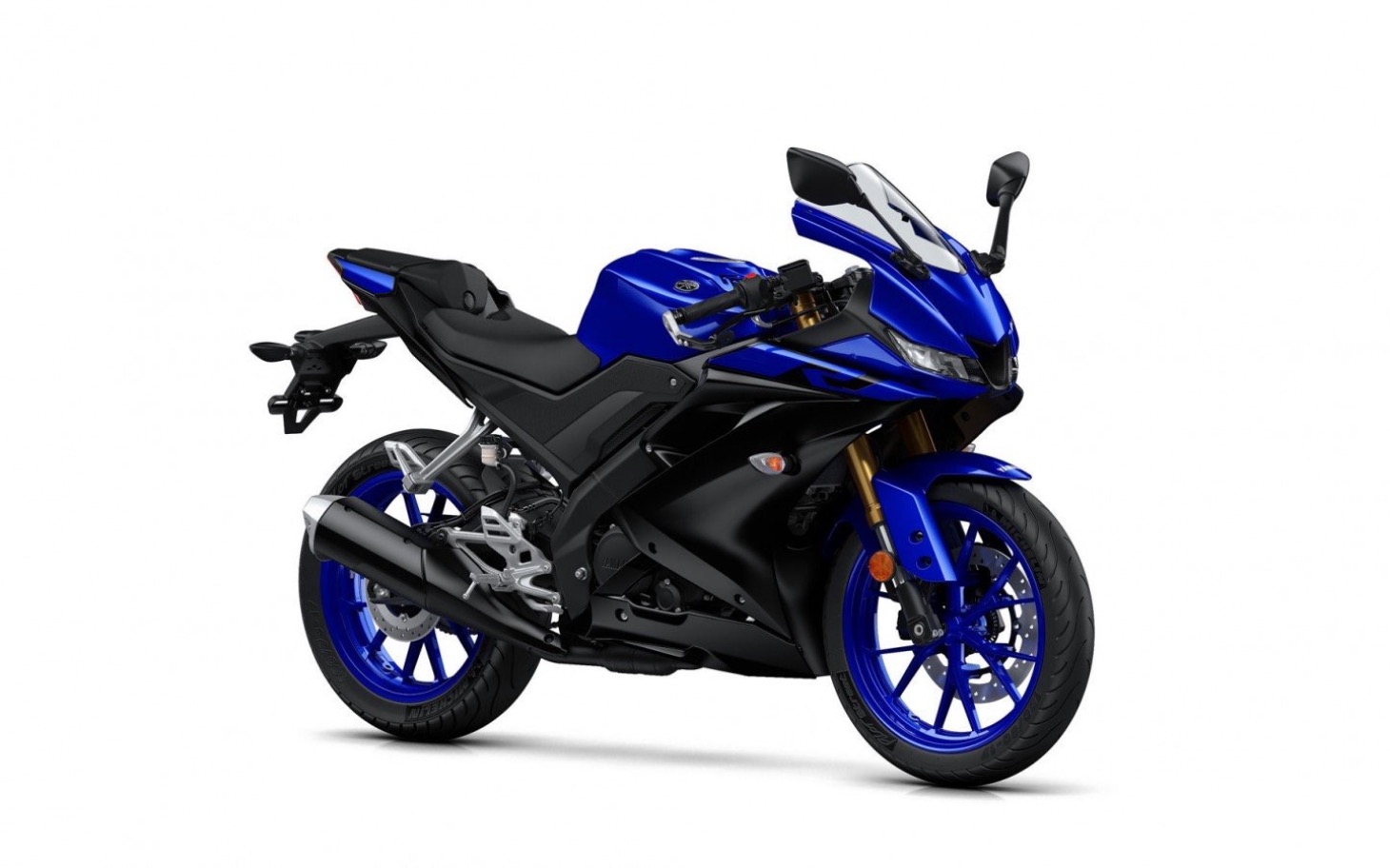 
        Motocykl w niebieskim kolorze z nowoczesnym designem.
    