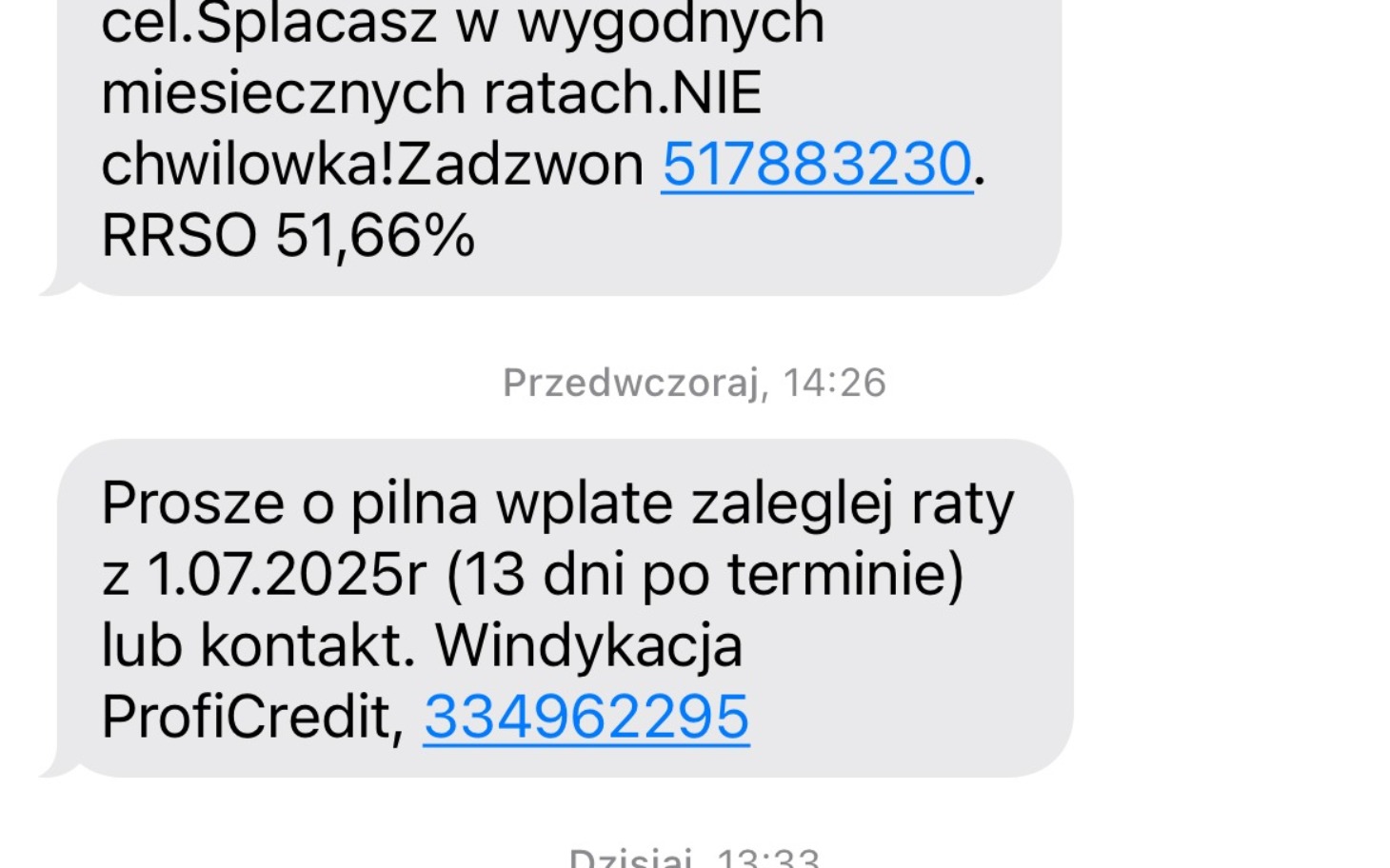 
        Wiadomość tekstowa, przypominająca o płatnościach.
    