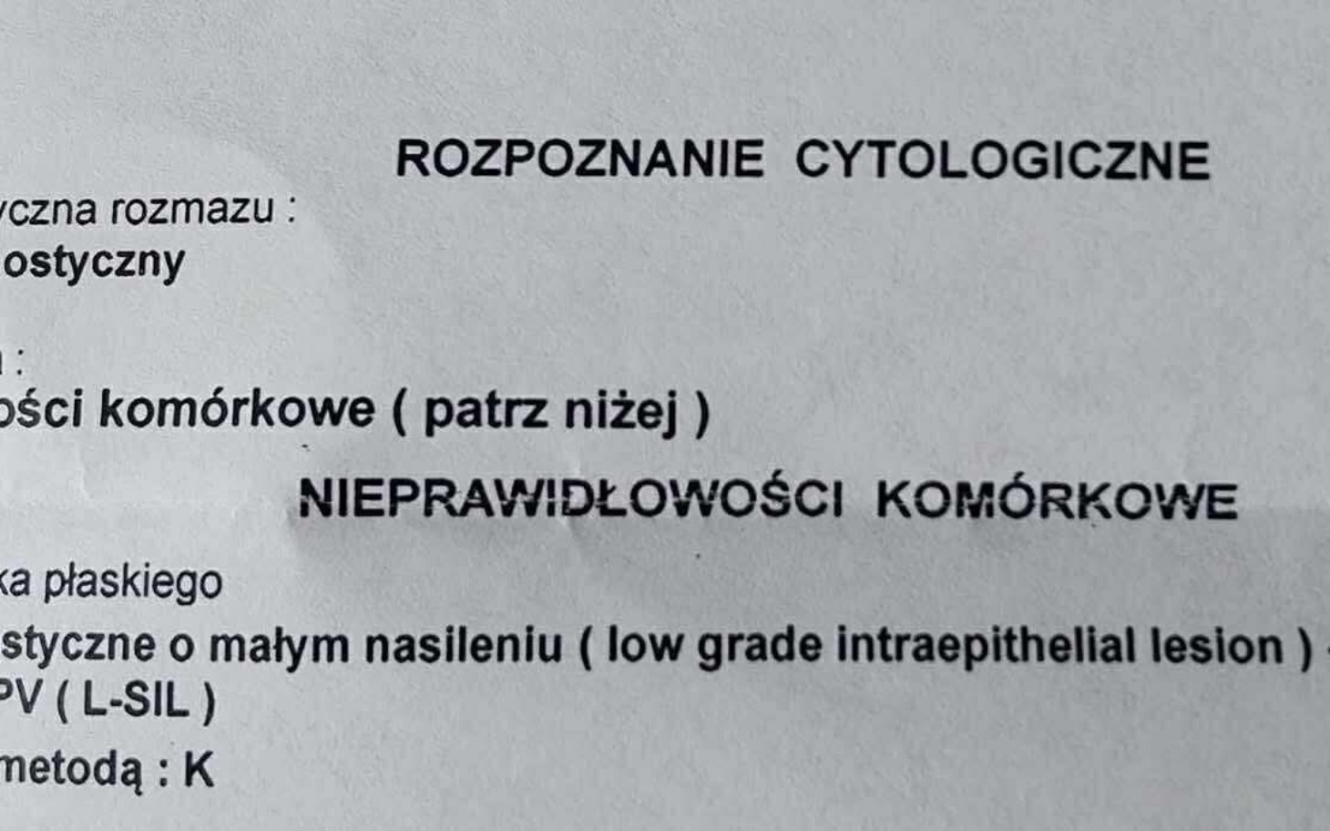 
        Dokument medyczny z wynikami cytologicznymi.
    