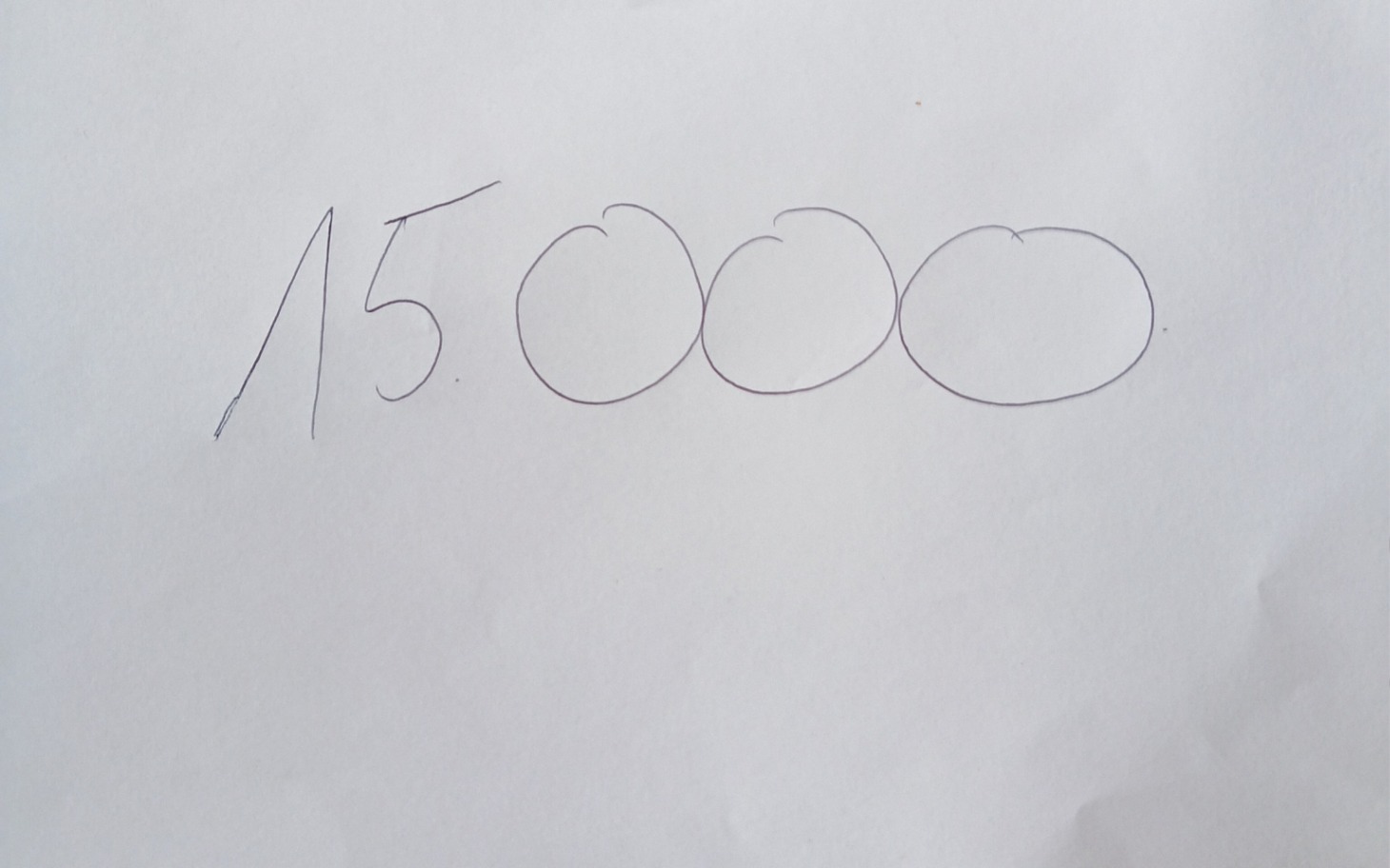
        Napisany numer 15.000 na białym tle.
    