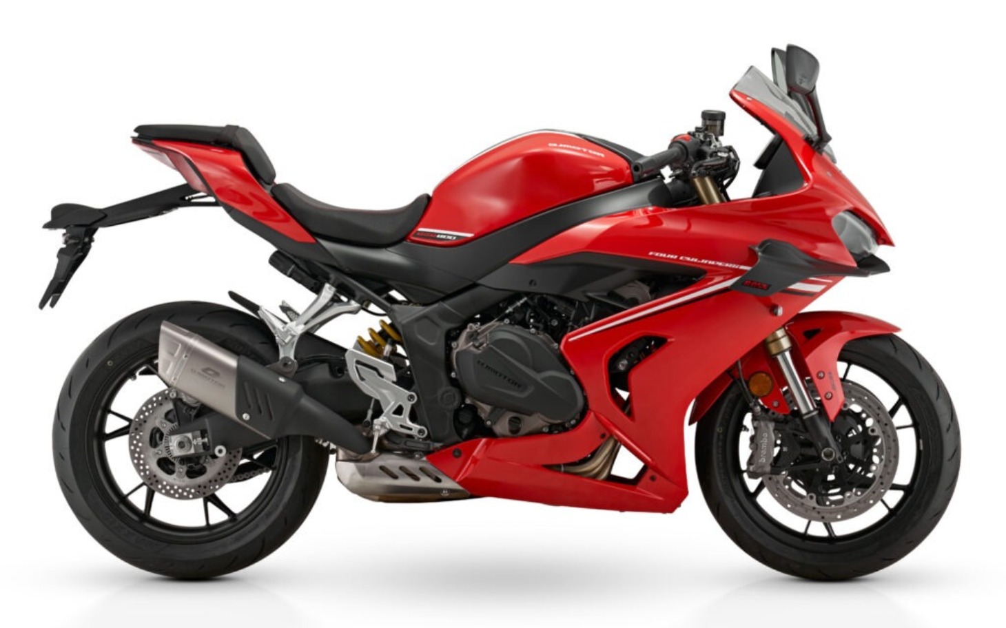 
        Czerwony motocykl sportowy z nowoczesnym designem.
    